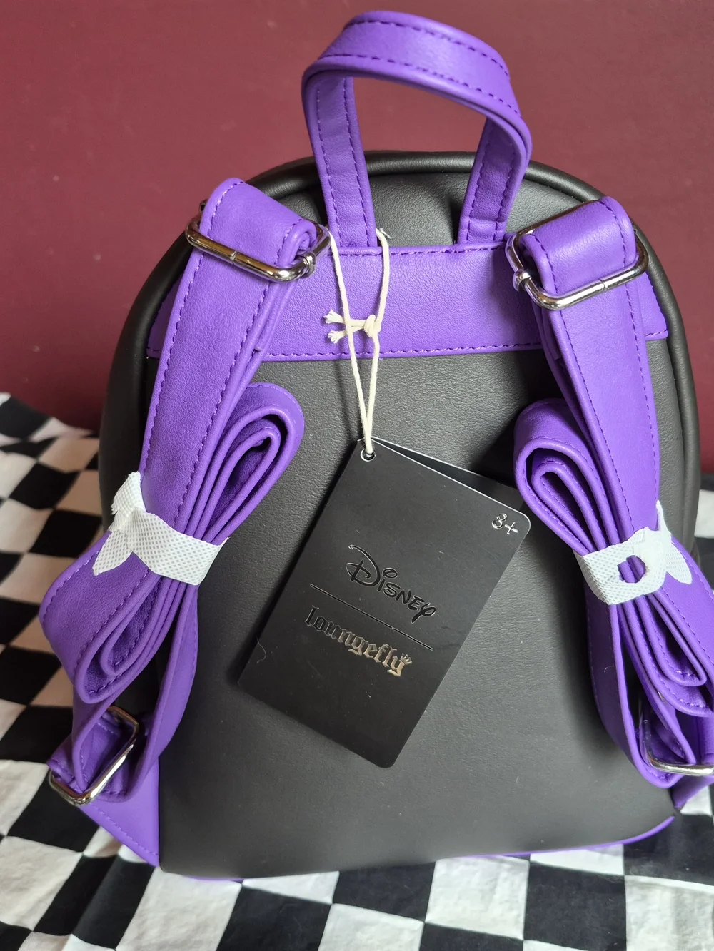 Loungefly Disney Villains Black Purple Pink Floral Mini Backpack - Picture 3 of 4